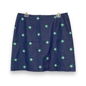 Lilly Pulitzer Women’s Skirt Blue Denim Green Starfish Print A-Line Above Knee 8